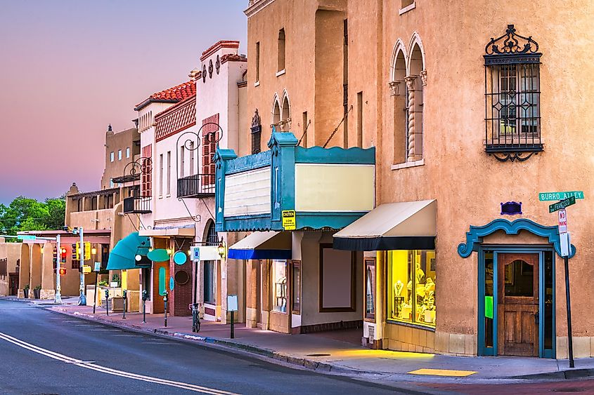 Santa Fe, New Mexico, USA streets at dusk