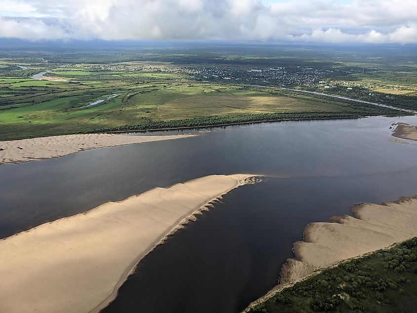 Sandbanks on the Northern Dvina river near Kotlas photographed from a plane.