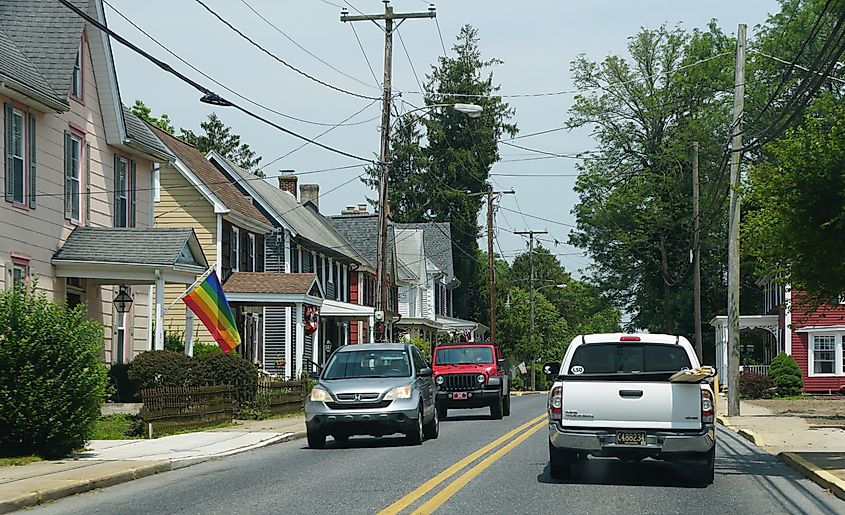 Cars on a Main street in Milton, Delaware.