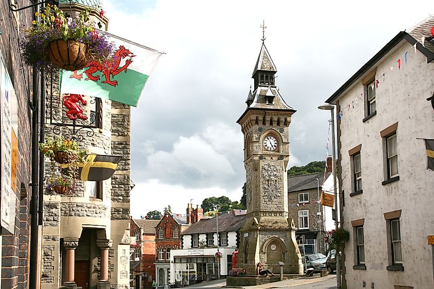 Clock tower in Knighton town square.