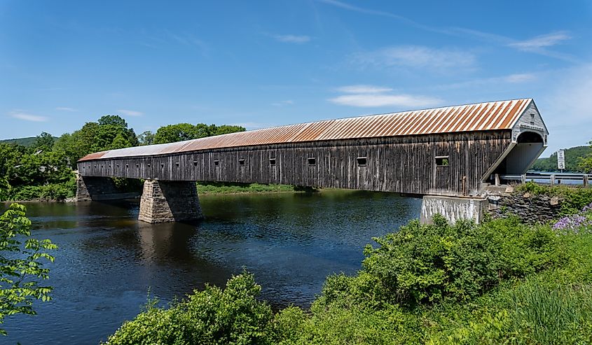 Cornish-Windsor Covered Bridge. Built in 1866, longest two-span covered bridge. Site of General Lafayette's crossing.