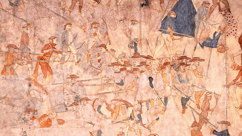 A hide painting believed to depict the defeat of the Villasur Expedition in Nebraska.