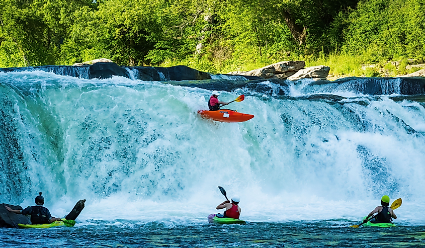Kayakers going over Ohiopyle Falls