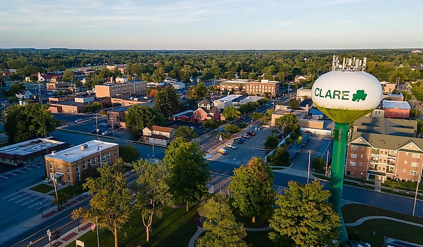 Overlooking downtown Clare, Michigan.