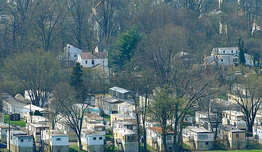 Aerial view of an old 1960s trailer park in Kentucky