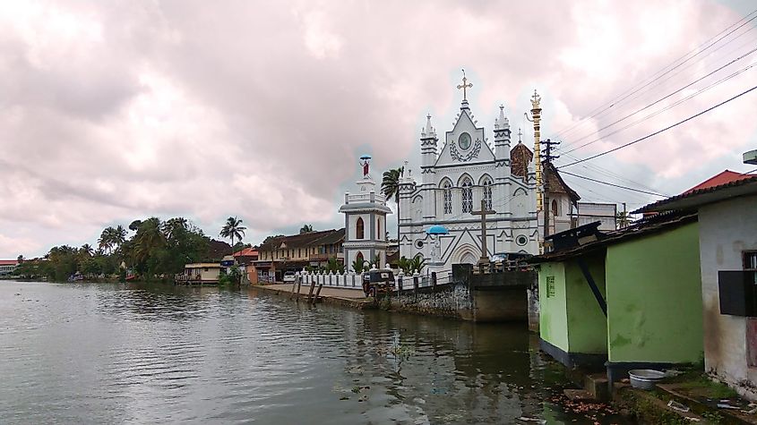 Front view of St. Mary's Forane Church in Alappuzha, Kerala, India
