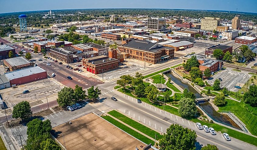 Aerial View of Downtown Hutchinson, Kansas in Summer