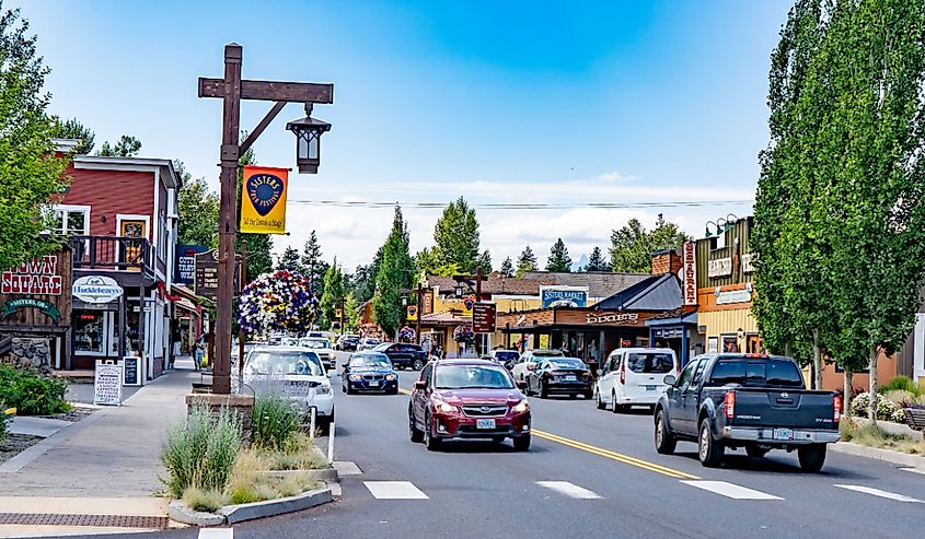  A view looking down the main street in downtown, Sisters.