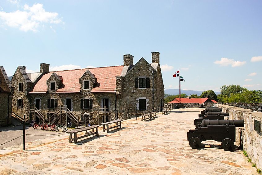 Fort Ticonderoga, fort headquarters, stone walls and cannon