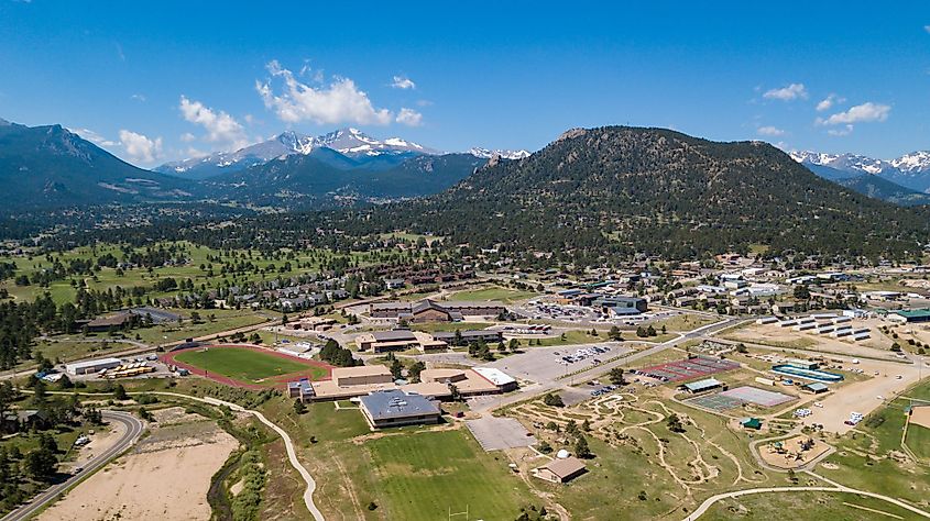 Beautiful aerial view of Estes Park, Colorado