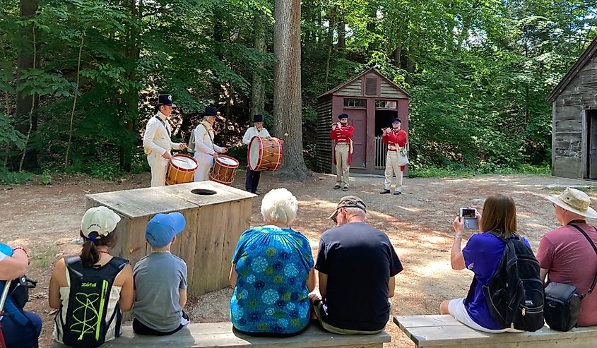 Fourth of July at Old Sturbridge Village, celebratory musical performance event with old fashioned musical instruments.