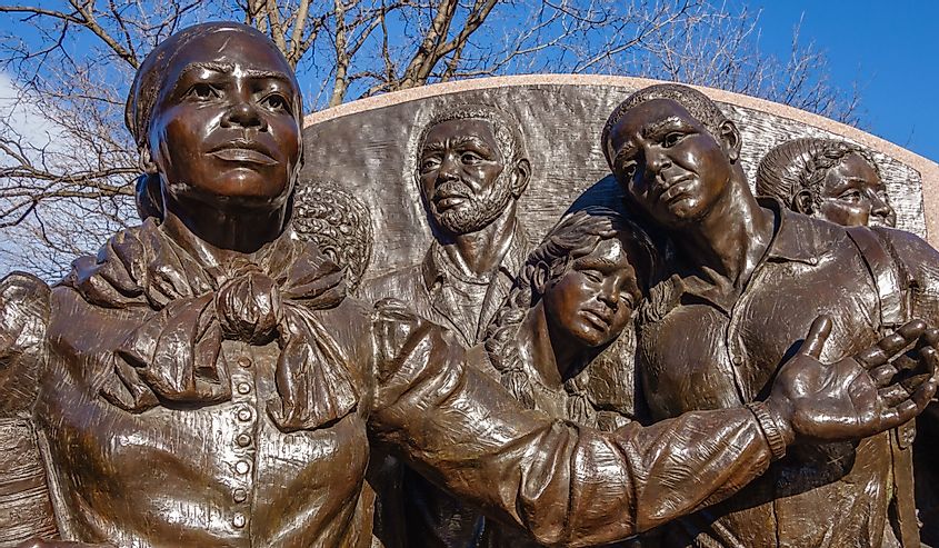 Close-up of Harriet Tubman Statue in Boston's South End neighborhood.