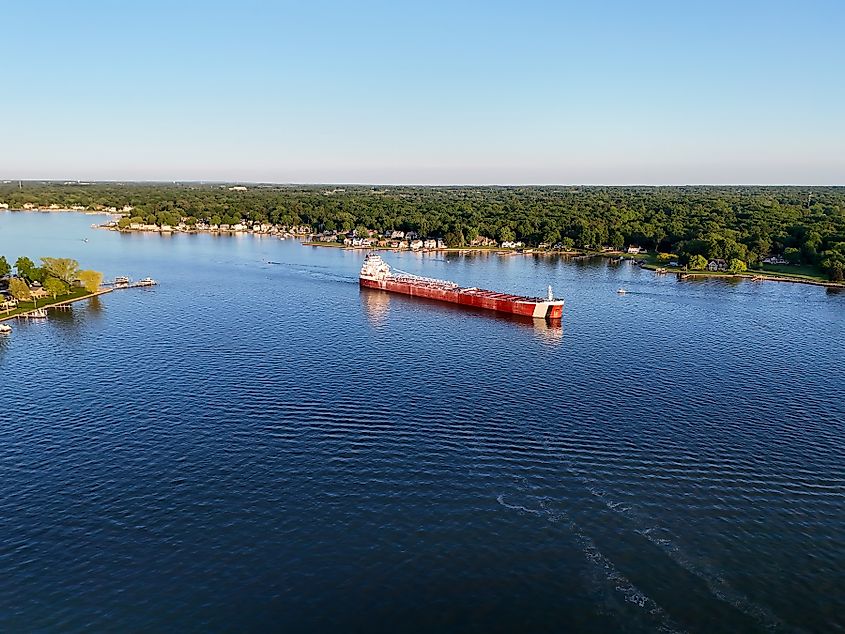 Overhead view of a Great Lakes freighter.
