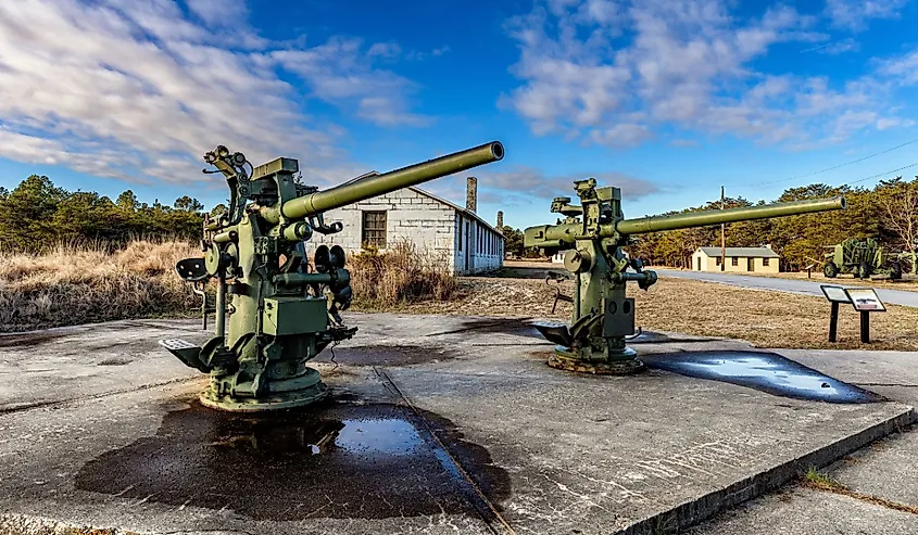 The artillery on display at Fort Miles in Delaware.