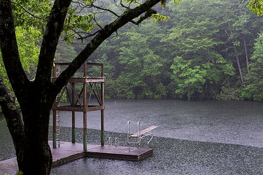 Rainy lake in Brevard, North Carolina, USA