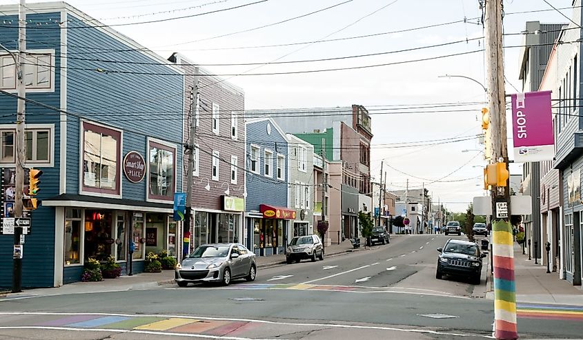Commercial buildings on Charlotte Street, Sydney, Nova Scotia.