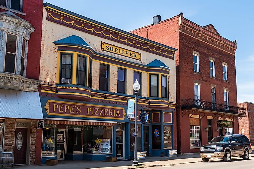 Businesses along North Fraley Street in Kane, Pennsylvania.