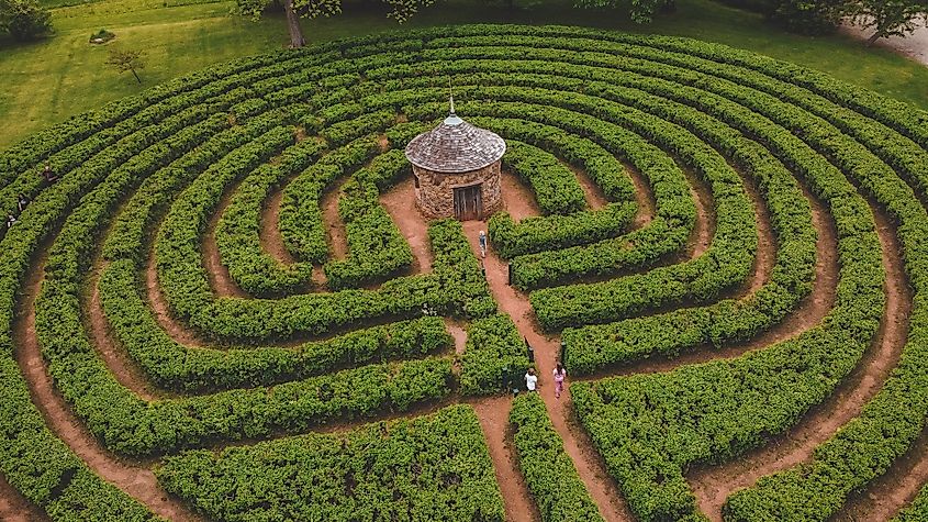 Drone Aerial Shot of New Harmony Labyrinth, Indiana
