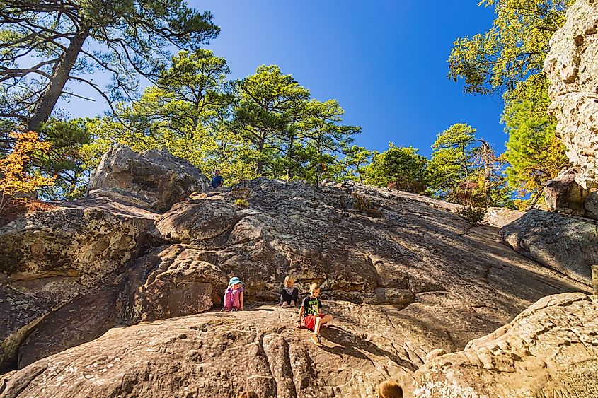 Children enjoying themselves at the Robbers Caves State Park.