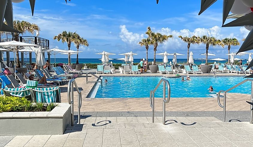 The swimming pool at the Watercolor Community Club in Watercolor, Florida.