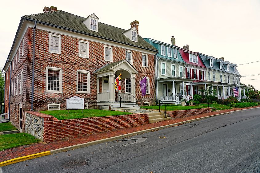 View of the historic town downtown streets of Chestertown, Maryland.