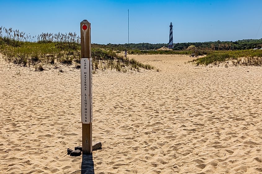 Photo showing the movement of the Cape Hatteras Light start and finish at the beach. Credit: James Radja/Shutterstock.com