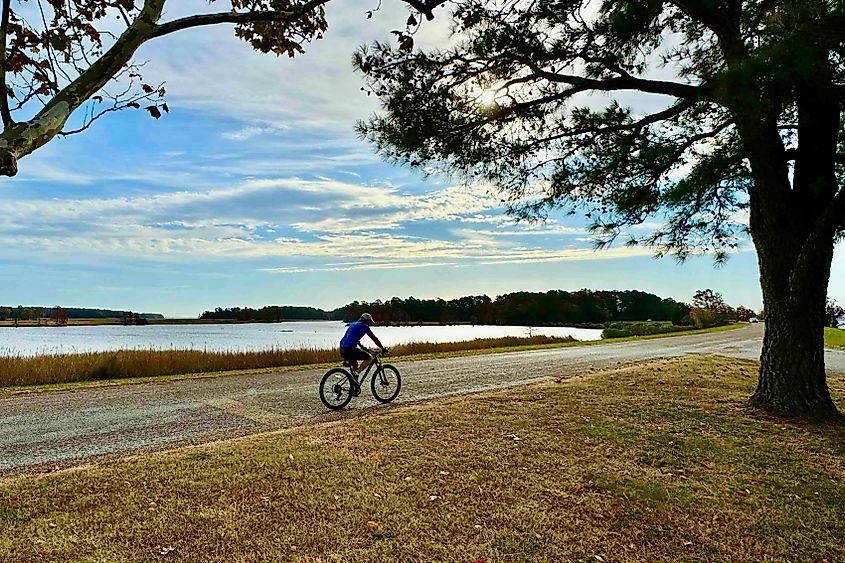 Virginia Colonial Parkway with bike and car Image Credit Bryan Dearsley