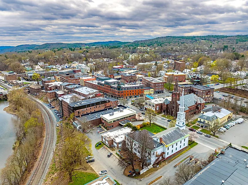 Aerial view of Brattleboro, Vermont.