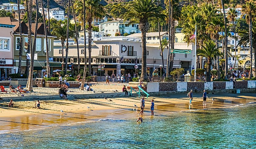 Avalon is a resort community with the waterfront dominated by tourism-oriented businesses on Santa Catalina Island, in the Channel Islands, off Los Angeles.