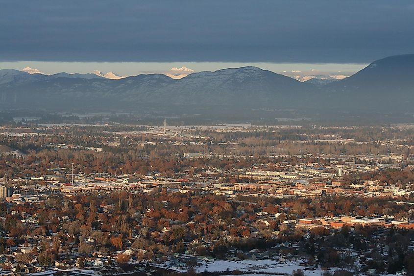 View of Kalispell, Montana and Glacier National Park.