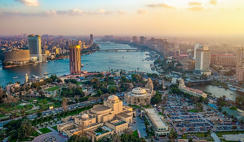 Panorama of Cairo cityscape taken during the sunset from the famous Cairo tower
