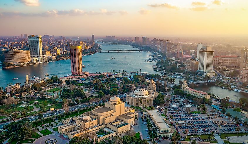 Panorama of Cairo cityscape taken during the sunset from the famous Cairo tower