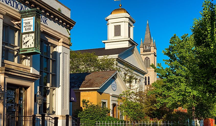 A bank, two churches, and a small historical museum, fill the south side of Broadway Avenue in this charming east-central Ohio village.