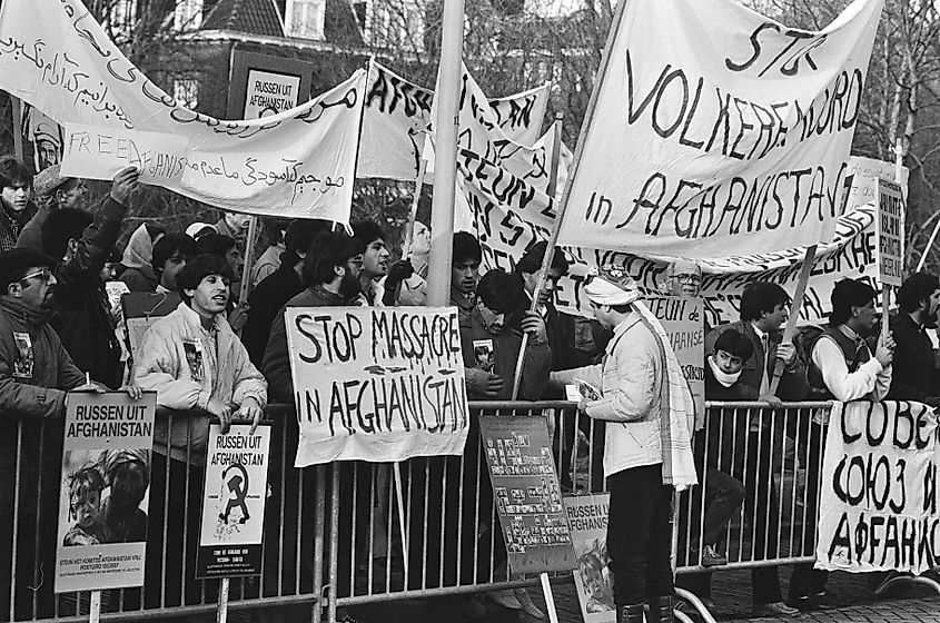 A demonstration against the Soviet presence in Afghanistan, in The Hague, Netherlands, 1985