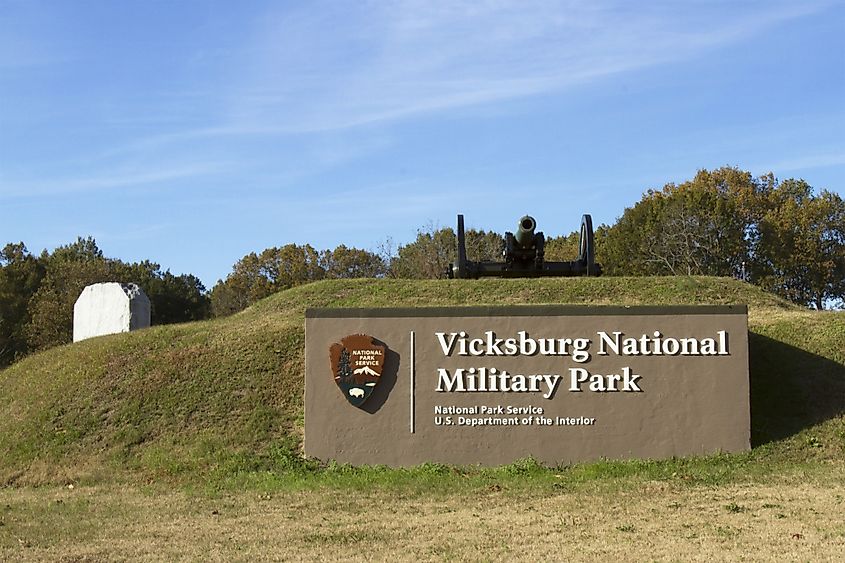 Entrance to Vicksburg National Military Park. Editorial credit: karenfoleyphotography / Shutterstock.com