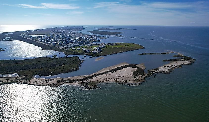 Aerial view of beaches and homes on Grand Isle Louisiana