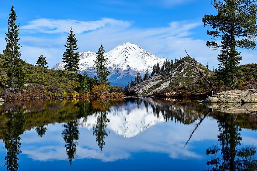 Mount Shasta and Heart Lake in California