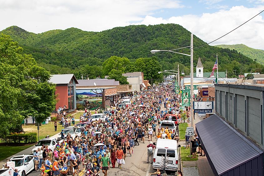 A hiker parade from the Appalachian Trail Days festival. Photo credit: Town of Damascus.