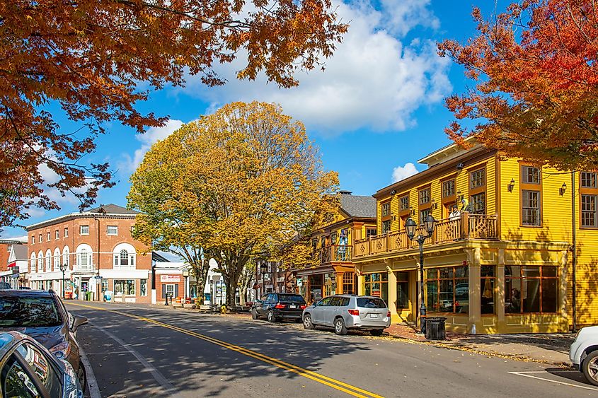 Historic commercial building at 53 Main Street in historic town center of Plymouth, Massachusetts, via Wangkun Jia / Shutterstock.com