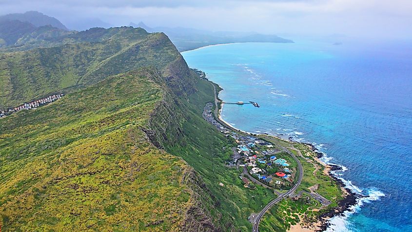 An aerial view of Sea Life Park Hawaii and Kamehame Ridge