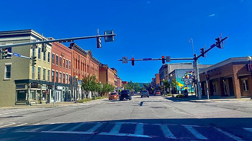 Looking south along Main Street from the corner of Ossian Street in Dansville, New York
