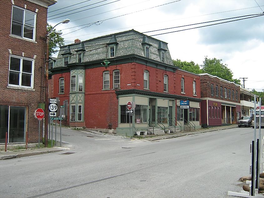 Intersection of Province, Main, River, and Town Hill streets in the Downtown Richford Historic District, formerly the village’s commercial center