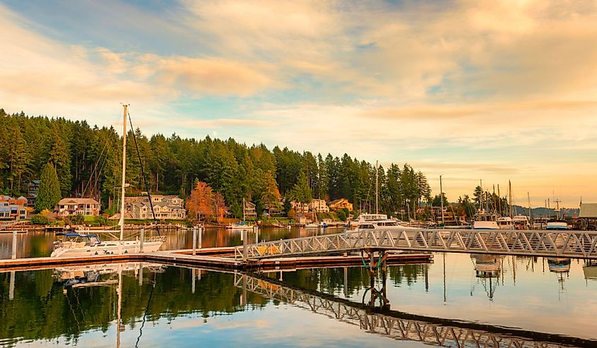 Late afternoon sunlight at the Harbor in Gig Harbor, Washington