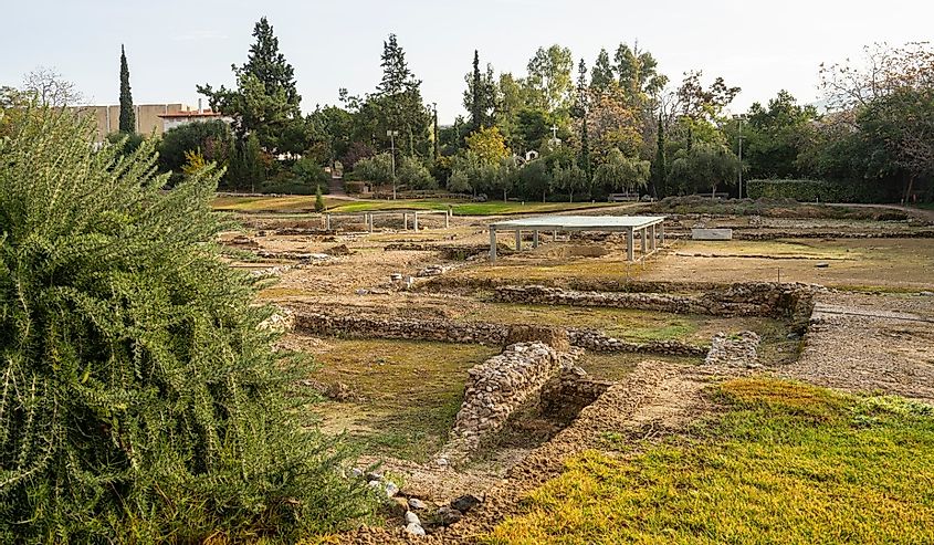 Athens, Greece. November 2021. panoramic view of the archaeological excavations of Aristotle's Lyceum in the city center