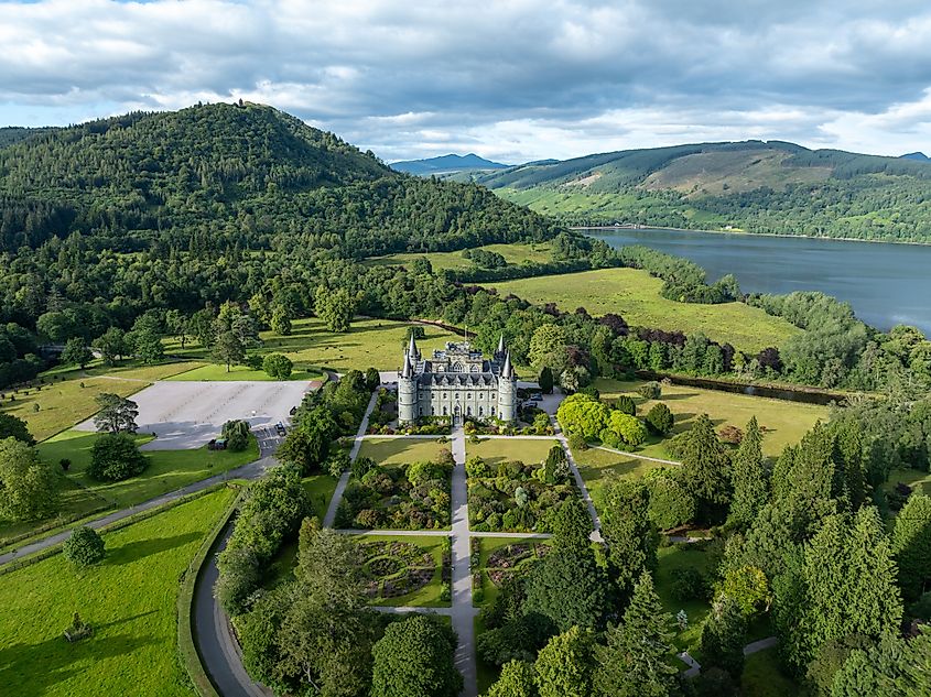 Aerial view of Inveraray Castle in Argyll, Scotland.