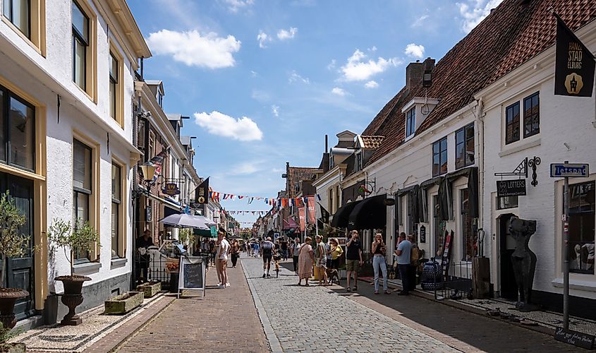 Street view of the medieval, Hanseatic town of Elburg in the Netherlands.