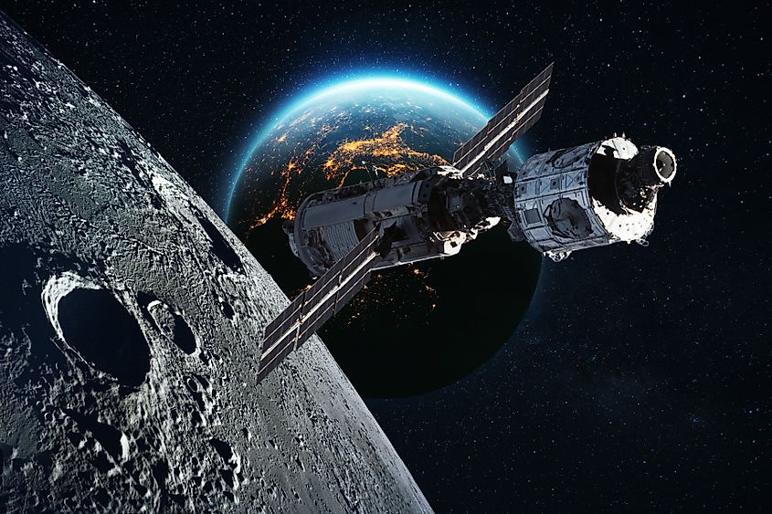 Satellite near the Earth and moon
