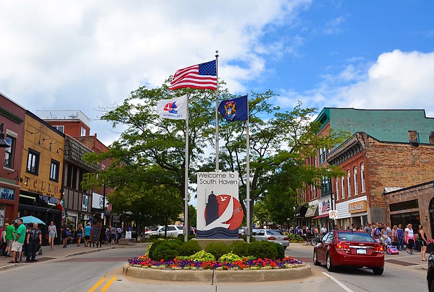 Visitors stroll in downtown South Haven during the Blueberry festival.