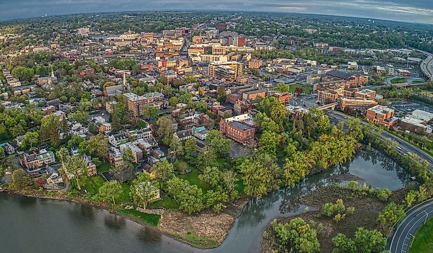 Aerial view of Schenectady, a small City in Upstate New York on the Erie Canal