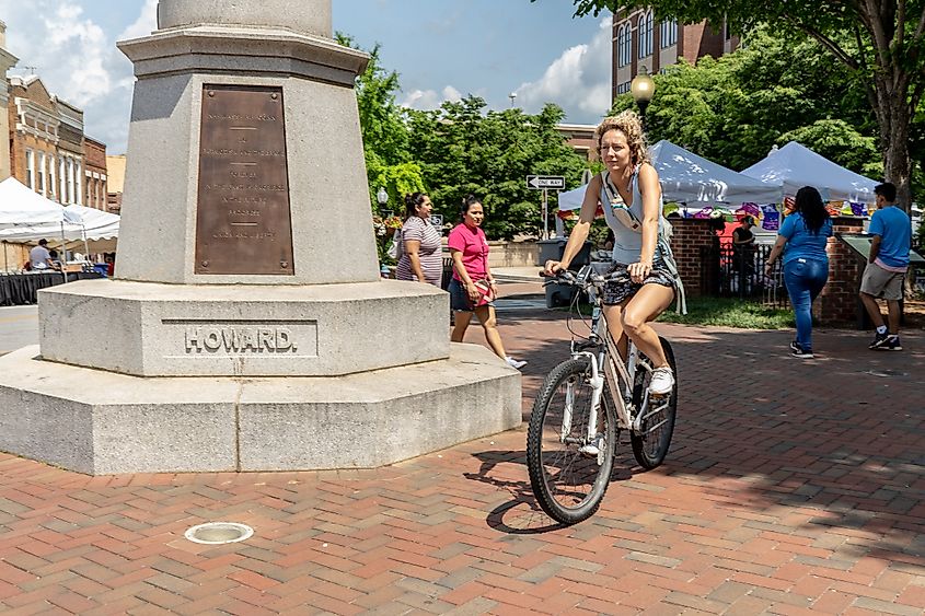 People on a street in Spartanburg, South Carolina.